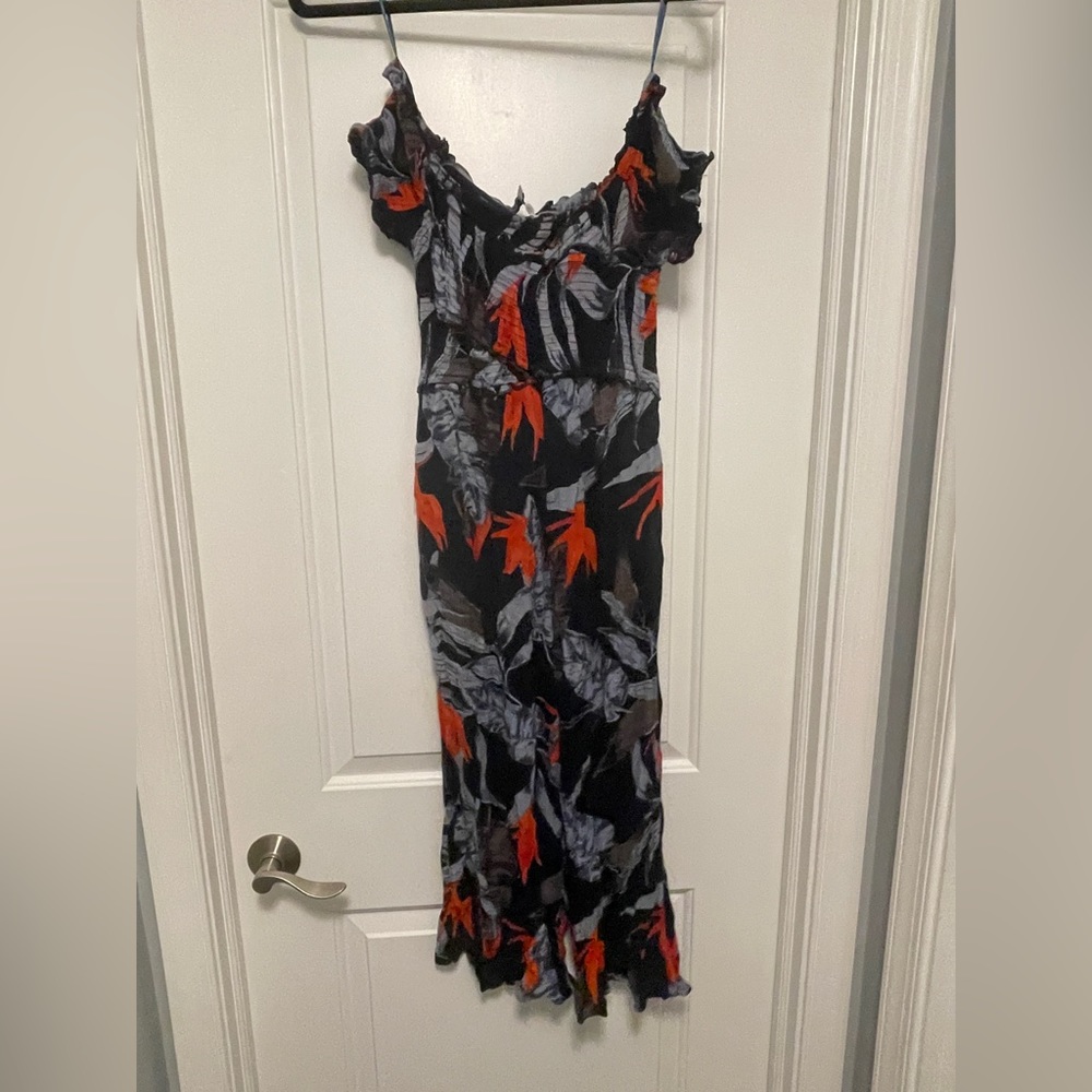 Blue Floral Off the Shoulder Pocket Jumpsuit